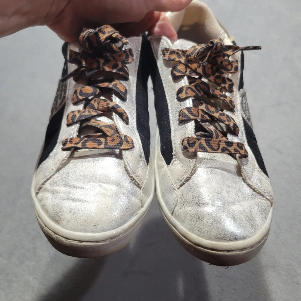Justice Sport Sneakers Girls‎ Size 3 Black Gold Silver Leopard Print Heart GMJU4